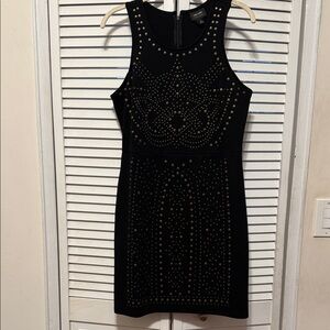 Nicole by Nicole Miller Black and Gold Studded Mini Dress